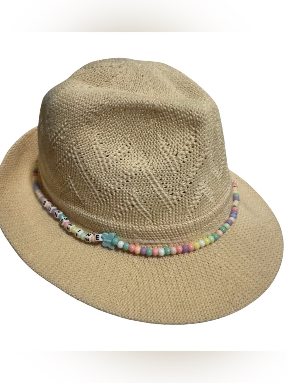 ☀️NWOT Target Kids Girls Straw Beaded Sunshine Fedora Beach Summer Outdoor Hat